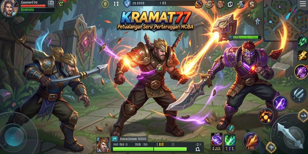 Gameplay seru KRAMAT77 dalam pertempuran MOBA yang intens.