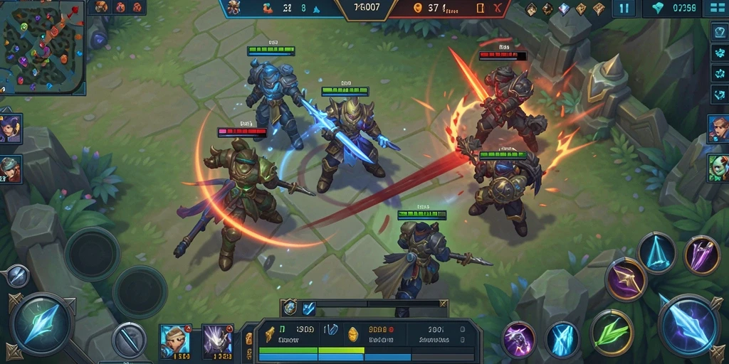 Tampilan aksi seru dalam gameplay MOBA PRG007.