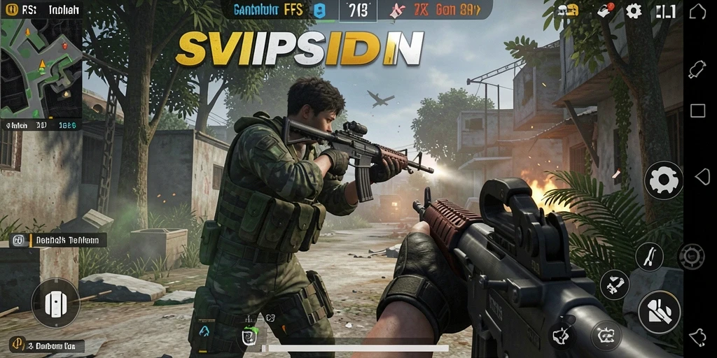 Screenshot gameplay SVIPSIDN menampilkan aksi mendebarkan dalam pertempuran FPS.