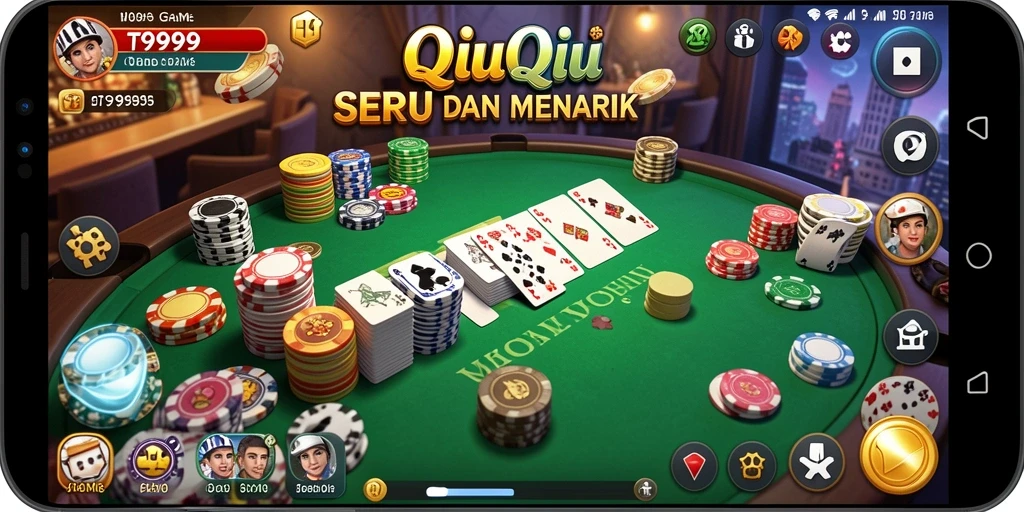 Tangkapan layar utama T9999 menunjukkan gameplay seru dari QiuQiu.